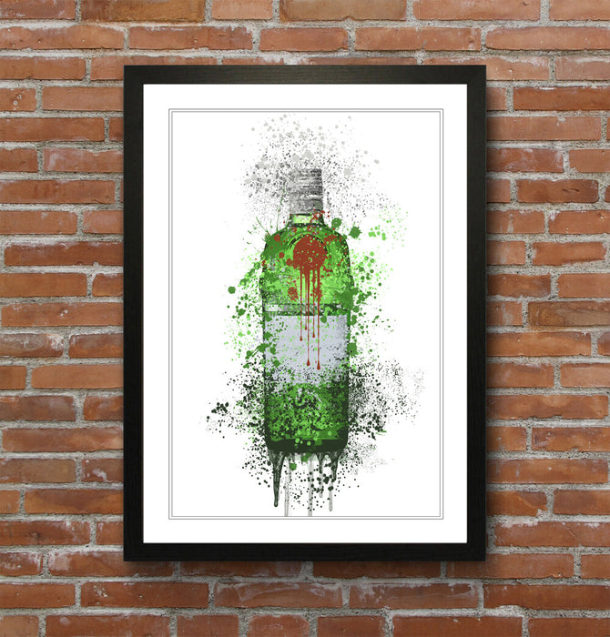 Gin Bottle Wall Art – Handmade Framed Art Print With Woodgrain Frame & Matte Finish