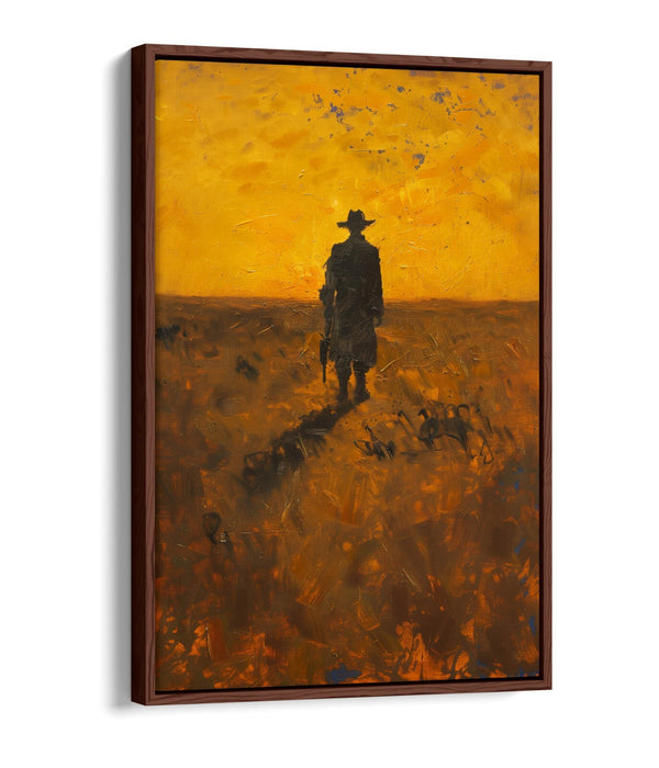 Canvas Wall Art – Wandering Cowboy Sunset Landscape Float Effect Print