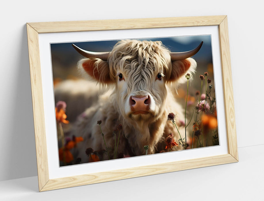 Highland Cow Wall Art – Framed White Highland Cow Print | Rustic Farmhouse Decor