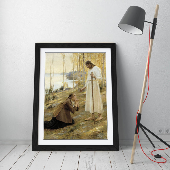 Framed Art Poster - Albert Edelfelt Print of Christ and Mary Magdalene, UK Made