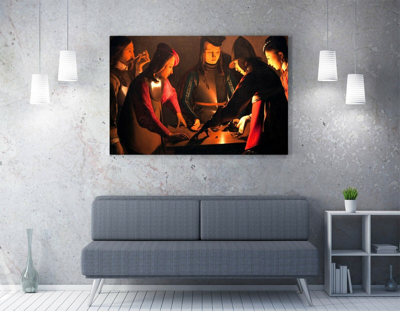 Canvas Wall Art - Georges de la Tour Dice Players Framed Print, 30mm Deep Frame