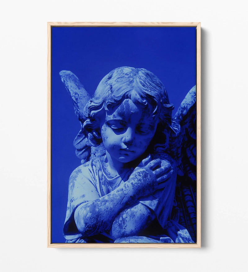 Angel Canvas Art - Purple Blue Statue | Float Effect Canvas Wall Decor Print