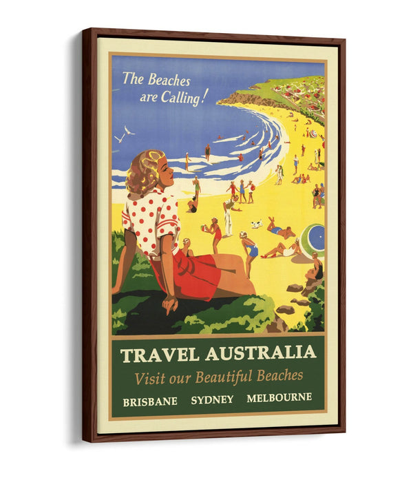 VINTAGE RETRO AUSTRALIA TRAVEL POSTER -FLOAT EFFECT CANVAS ART PRINT- BLUE GREEN