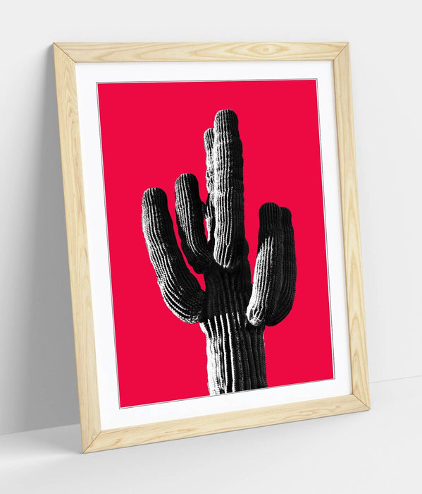 TRENDY B&W CACTUS POP ART RED -ART FRAMED POSTER PICTURE PRINT ARTWORK