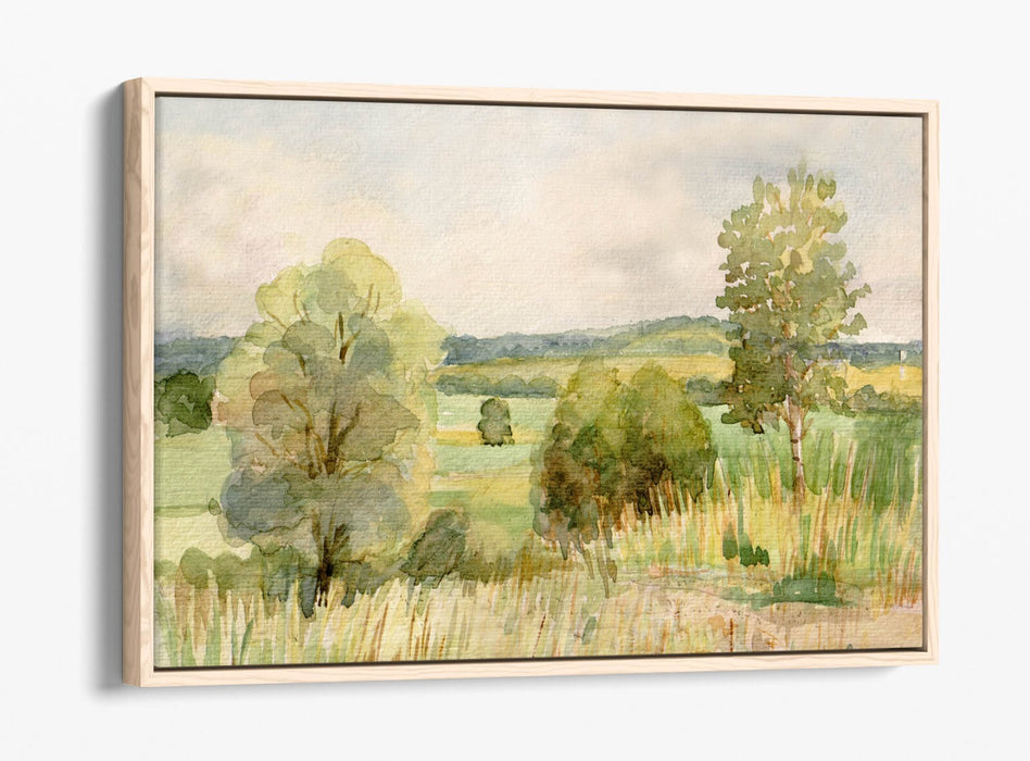 Watercolour Canvas Art - Trees Landscape Wall Decor With Float Effect Frame