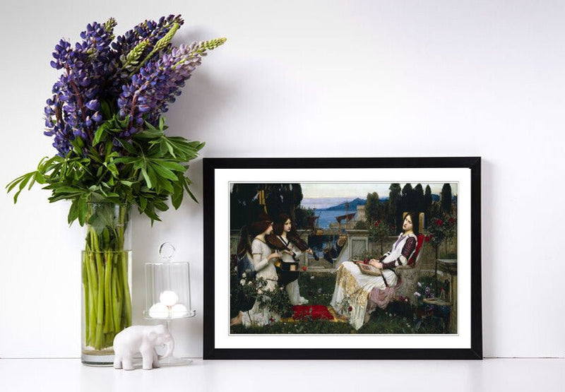 St Cecelia Framed Art – John William Waterhouse Classic Art Print With Faux Wood Grain Frame
