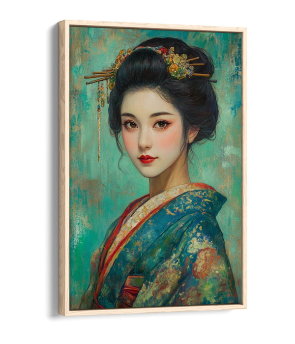 Geisha Canvas Wall Art - Traditional Japanese Art On Float Effect Canvas Frame