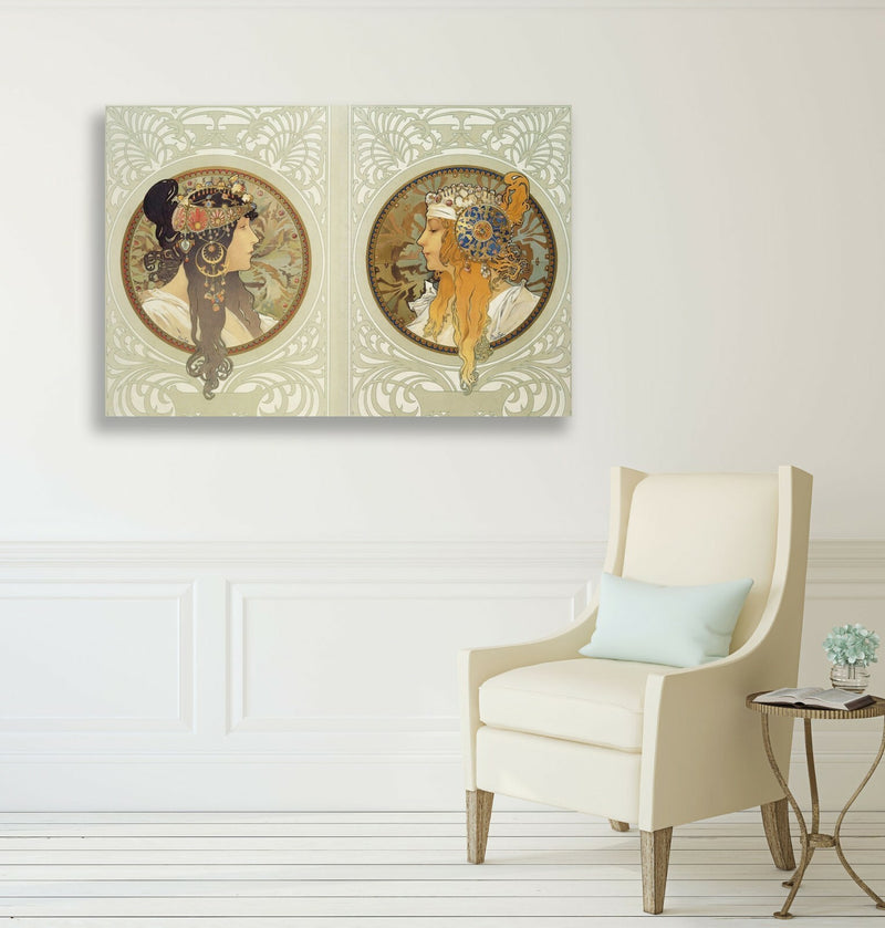 Canvas Wall Art – Mucha Byzantine Heads Blonde Brunette | Handmade Canvas Art Prints