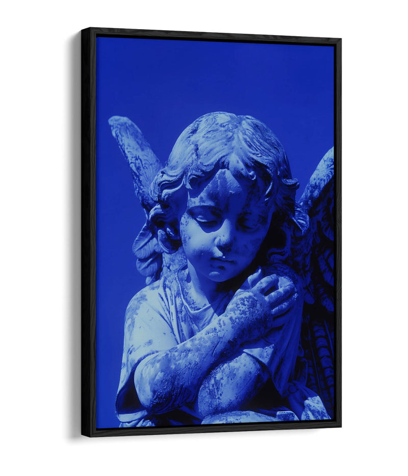 Angel Canvas Art - Purple Blue Statue | Float Effect Canvas Wall Decor Print