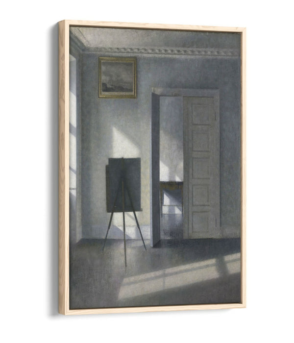VILHELM HAMMERSHOI, INTERIOR WITH EASEL -FLOAT EFFECT CANVAS WALL ART PRINT