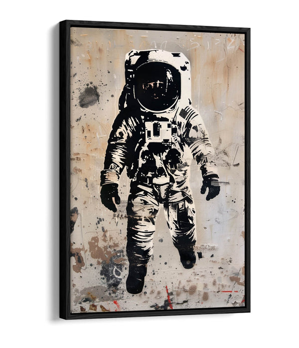 Canvas Wall Art - Cool Astronaut Black White Stencil Graffiti Print on Float Effect Canvas