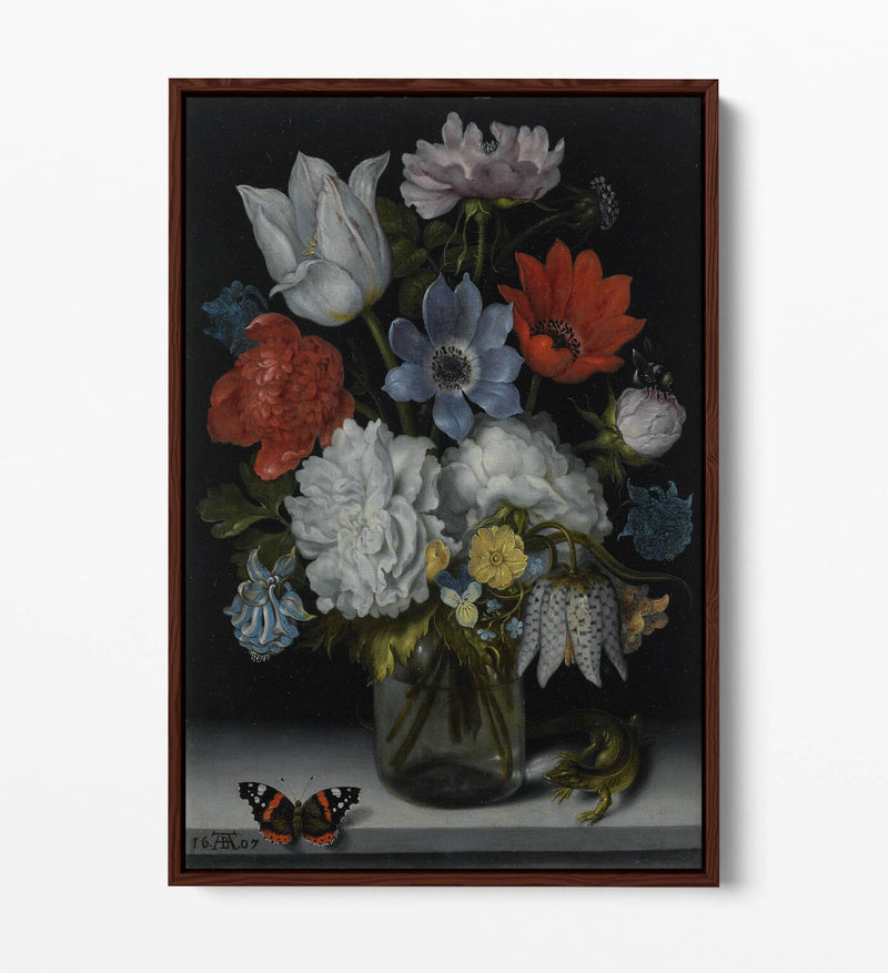 Canvas Wall Art - Ambrosius Bosschaert Vase Of Flowers With Float Effect Frame