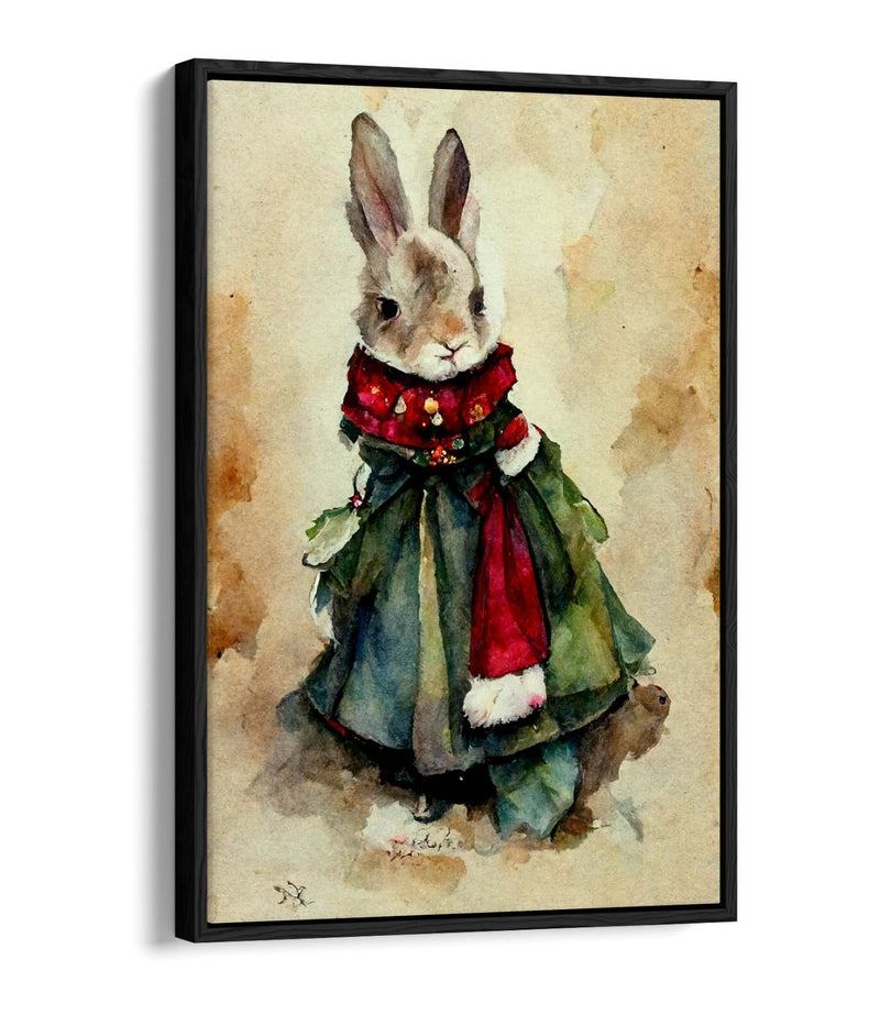 Canvas Wall Art - Watercolour Victorian Rabbit Print With Float Effect Frame