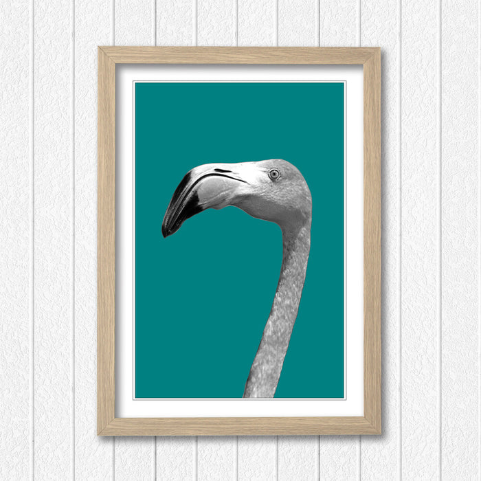 FLAMINGO BLACK AND WHITE TEAL FRAMED POSTER WALL ART PRINT ARTWORK DESIGN