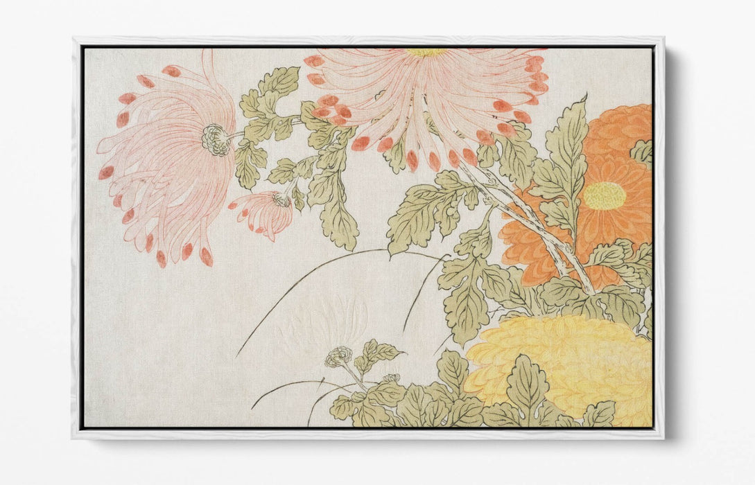 Canvas Wall Art Print – Handmade Chrysanthemums Botanical Wall Decor With Float Effect Frame