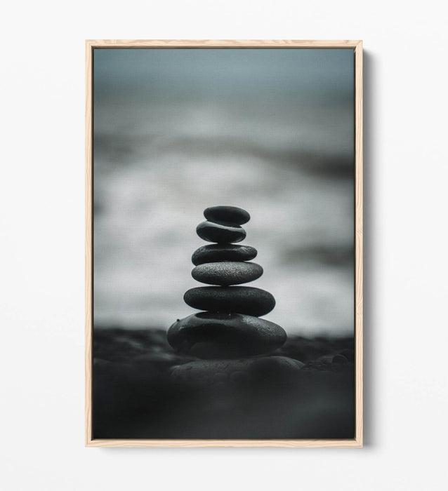 Canvas Wall Art – Stacked Zen Stones Seashore | Float Effect Print, Handmade UK