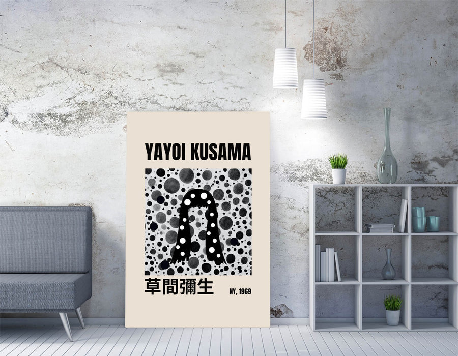 Yayoi Kusama Canvas Art – Black and White Polka Dot Wall Art Print | Handmade, Ready to Hang