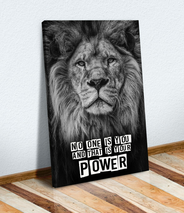LION HEAD BLACK AND WHITE CANVAS WALL ART PRINT ARTWORK STRENGTH POWER QUOTE