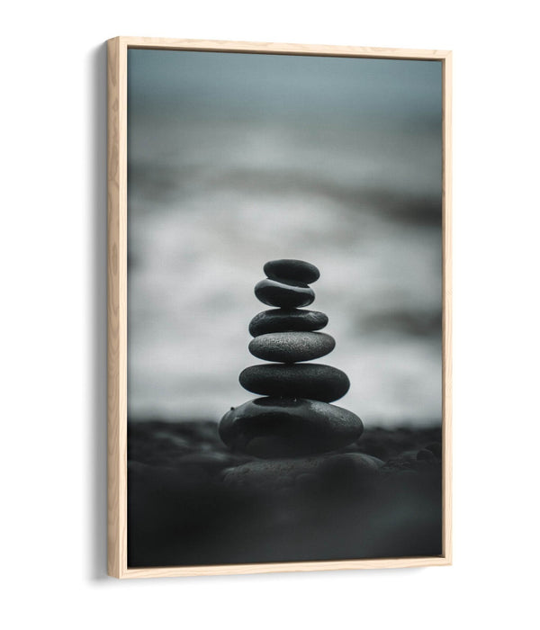 Canvas Wall Art – Stacked Zen Stones Seashore | Float Effect Print, Handmade UK