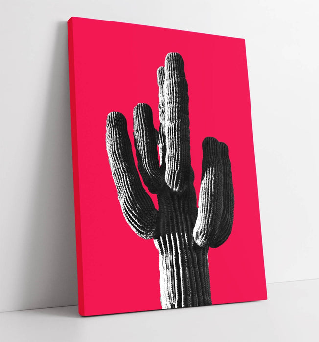 TRENDY POP ART CACTUS RED BACKGROUND -CANVAS WALL ART PRINT ARTWORK DEEP FRAMED