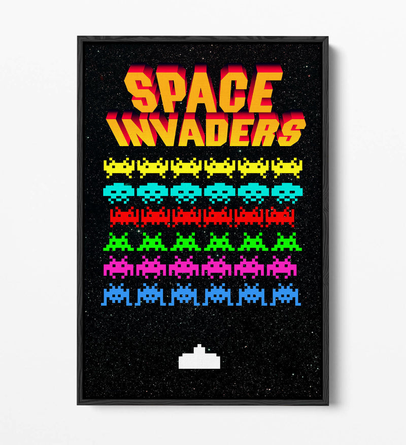 Space Invaders Canvas Retro Arcade Art - Float Effect Frame 30mm Deep Canvas Wall Print