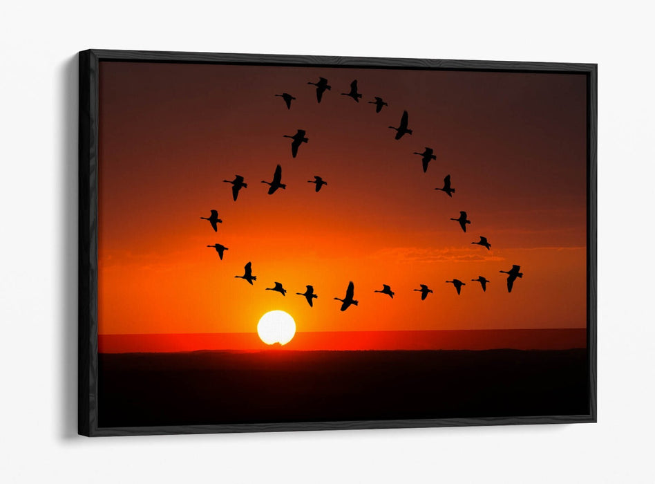 Canvas Wall Art - Heart Shaped Decor With Float Effect | Handmade Sunset Birds Print
