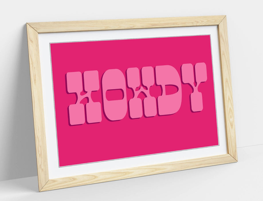 "HOWDY" TRENDY PINK COWBOY QUOTE -FRAMED WALL ART PRINT ARTWORK POSTER