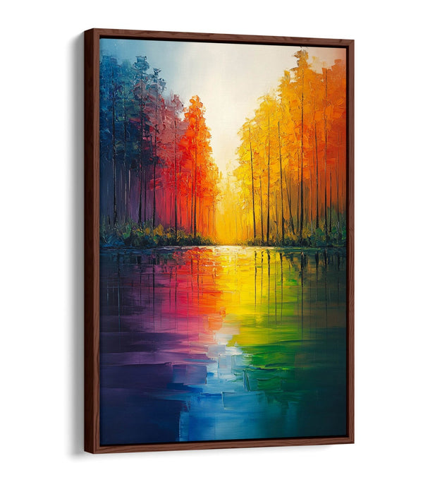 Canvas Wall Art - Rainbow Forest And Lake Float Effect On Premium MDF Frame