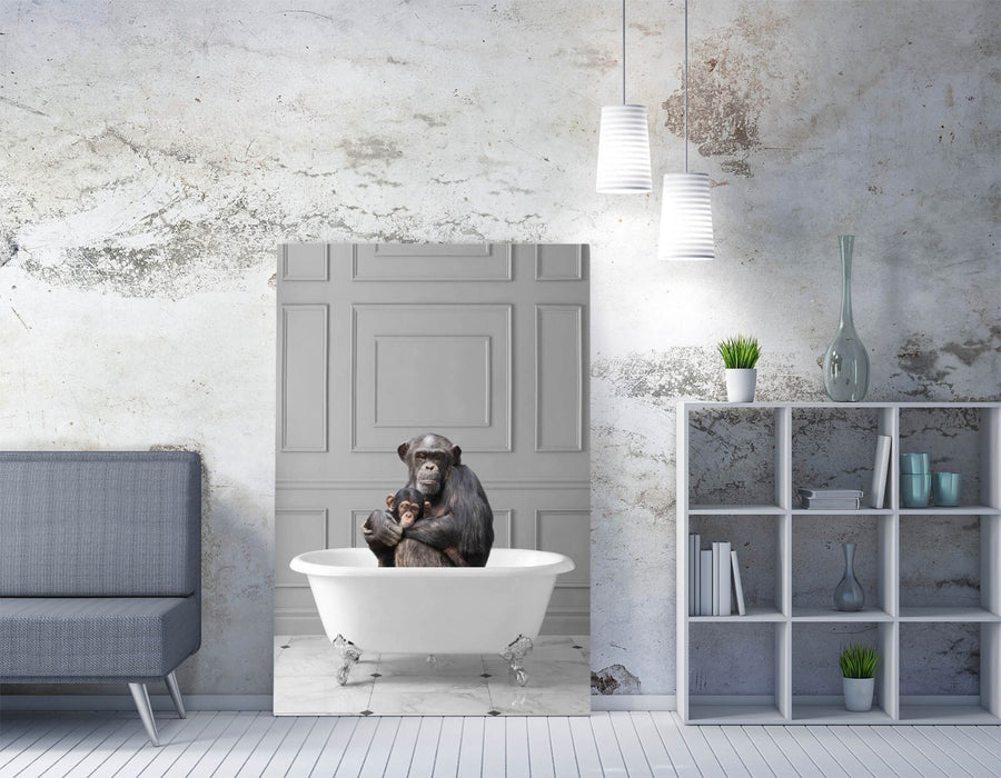 MONKEY IN BATHTUB -QUIRKY CANVAS WALL ART PRINT ARTWORK ANIMAL FRAMED BATHROOM
