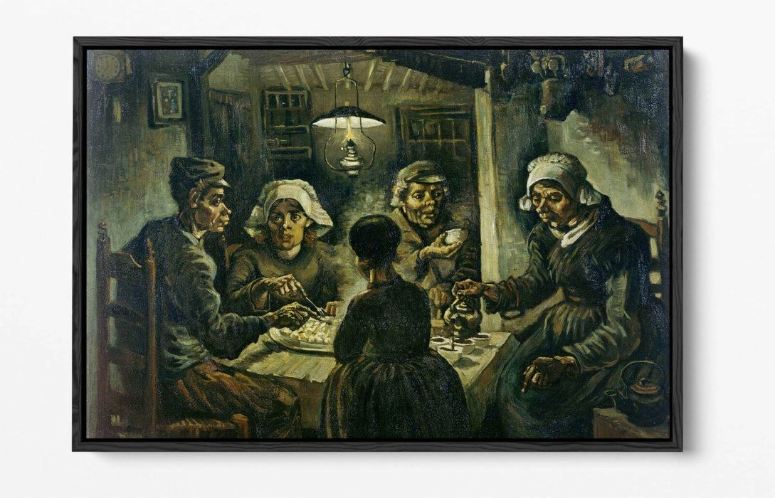VAN GOGH POTATO EATERS -FLOAT EFFECT CANVAS WALL ART PIC PRINT- BLACK BROWN