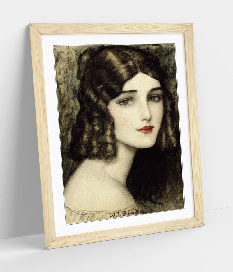 Framed Wall Art Poster - 'Girl's head with curls, Wladyslaw Theodore Benda' Matte Paper, Wood Grain Frame