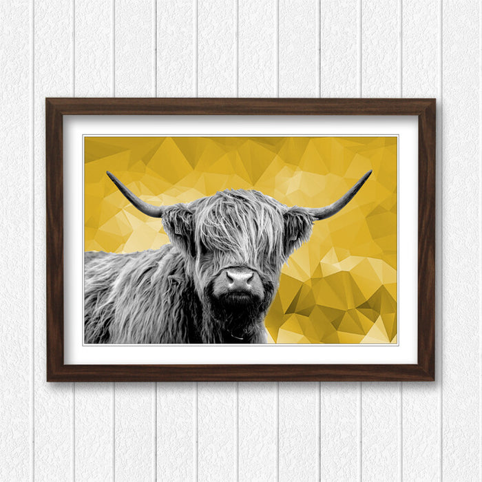 Highland Cow Wall Art – Framed Poster Print With Mustard Yellow Decor