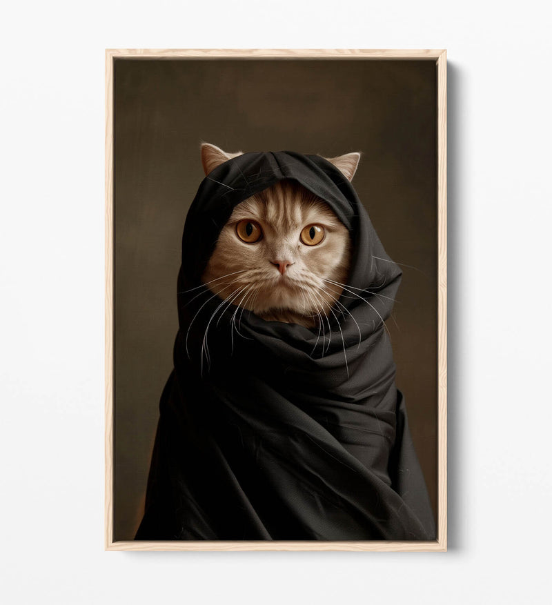 Canvas Art Print - Cute Cat in Black Cloak | Contemporary Wall Art, Float Effect Canvas