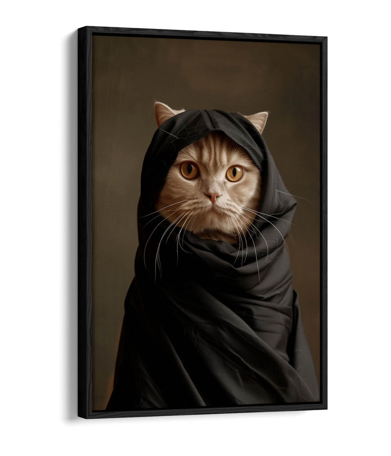 Canvas Art Print - Cute Cat in Black Cloak | Contemporary Wall Art, Float Effect Canvas
