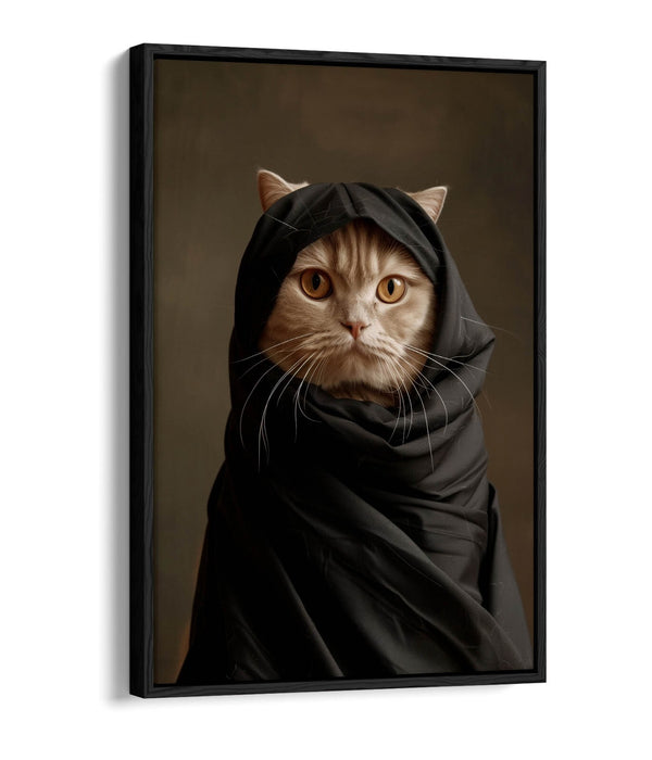 Canvas Art Print - Cute Cat in Black Cloak | Contemporary Wall Art, Float Effect Canvas