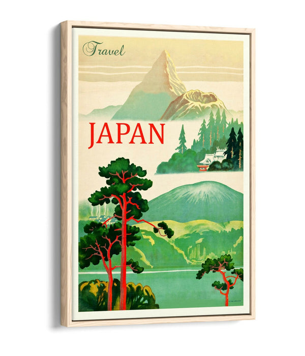 RETRO VINTAGE JAPAN TRAVEL POSTER -FLOAT EFFECT CANVAS ART PRINT- RED