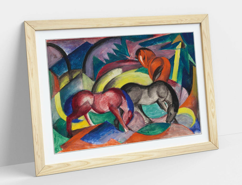 Framed Art Poster - Franz Marc Three Horses Blue Pink Red Artwork | Handmade UK Frame