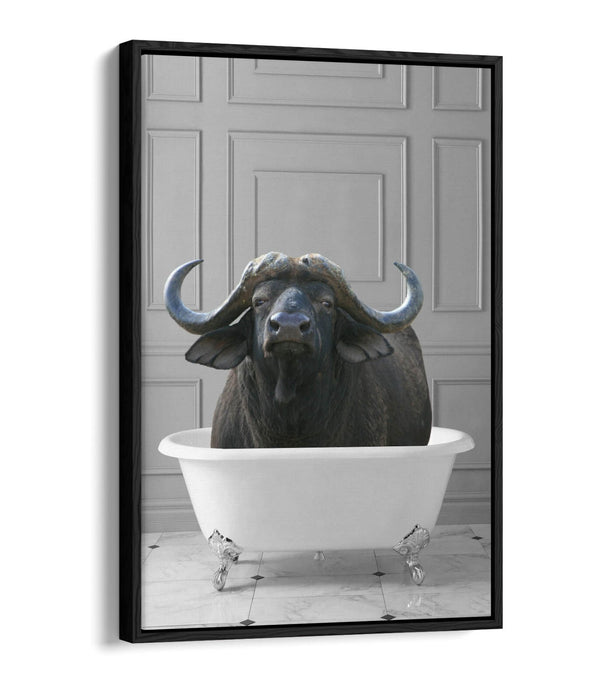 WATER BUFFALO IN BATHTUB -QUIRKY BATHROOM FLOAT EFFECT CANVAS WALL ART PRINT