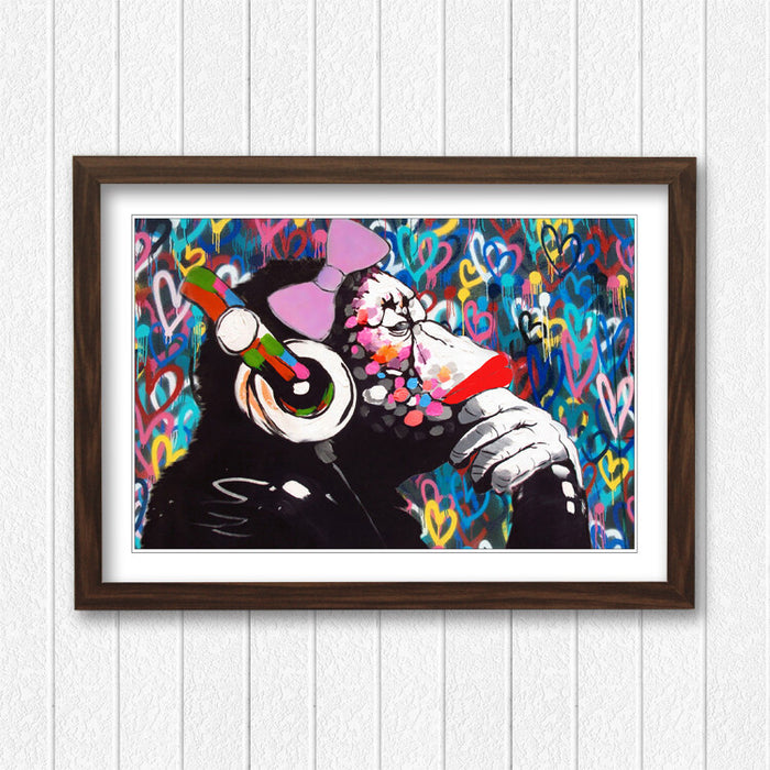 MONKEY DJ BANKSY FEMALE LOVE WALL STREET ART FRAMED POSTER PICTURE PRINT ARTWORK