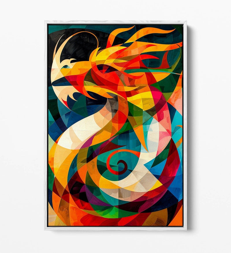 Canvas Wall Art - Cool Dragon Abstract Geometric Float Effect Print With Premium Varnish