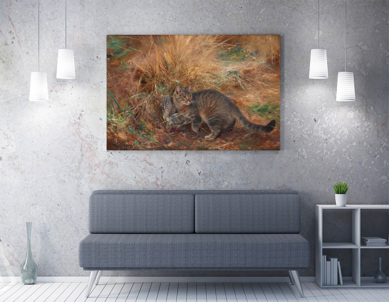 Canvas Wall Art - Bruno Liljefors Cat Bird Painting | Handmade Premium Print
