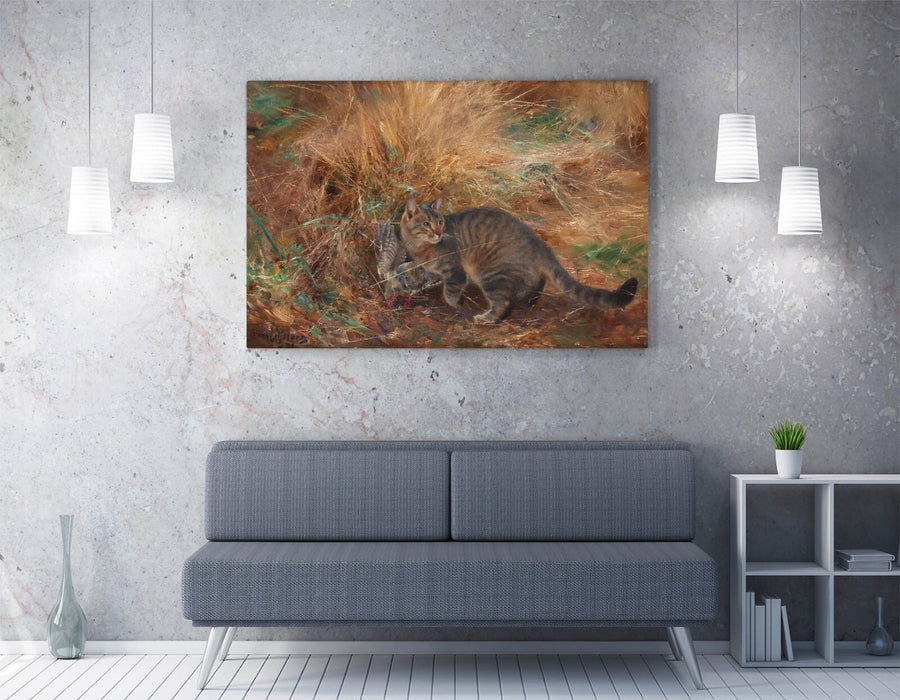 Canvas Wall Art - Bruno Liljefors Cat Bird Painting | Handmade Premium Print