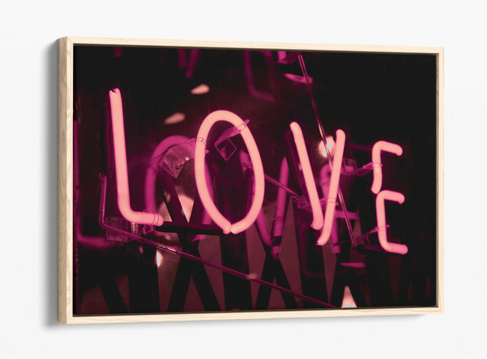 Pink Neon Wall Art - Floating Effect Canvas Print With Glowing Love Sign