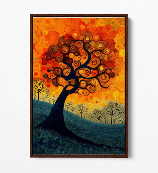 Orange Swirl Canvas Art - Abstract Tree Leaves Artwork | Float Effect Canvas Print