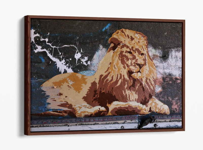Canvas Wall Art - Laying Lion Graffiti Bedroom Print | Handmade Float Effect