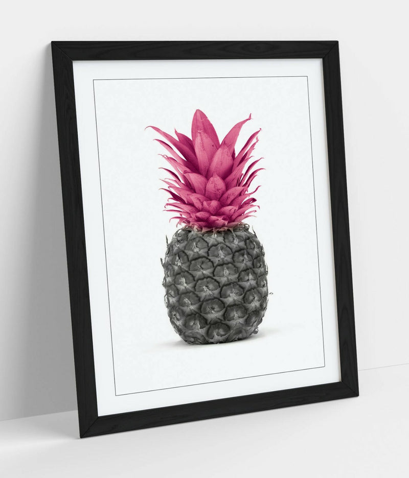 Framed Poster Wall Art - Pink Pineapple Black and White Decorative Print