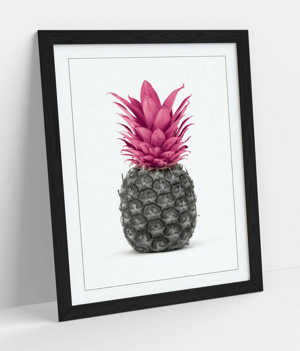 Framed Poster Wall Art - Pink Pineapple Black and White Decorative Print