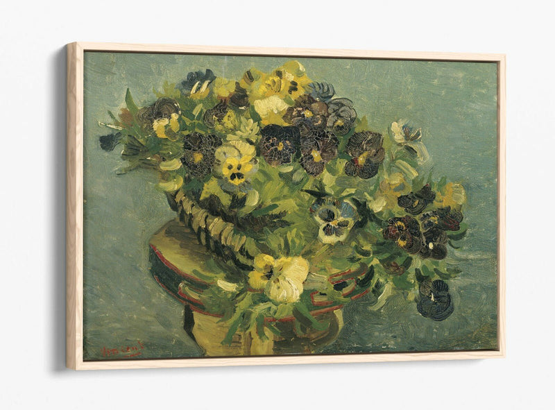 VINCENT VAN GOGH, BASKET WITH VIOLETS -FLOAT EFFECT CANVAS ART PRINT