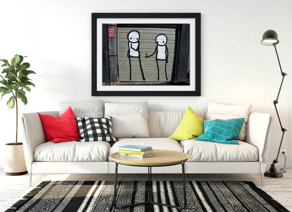 Framed Graffiti Art - Stick Men Poster with Woodgrain Frame | UK Handmade Art