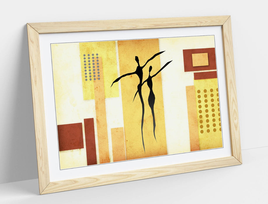 Abstract Bedroom Art - Beige Abstract Poster Framed Wall Art With Wood Grain Frame